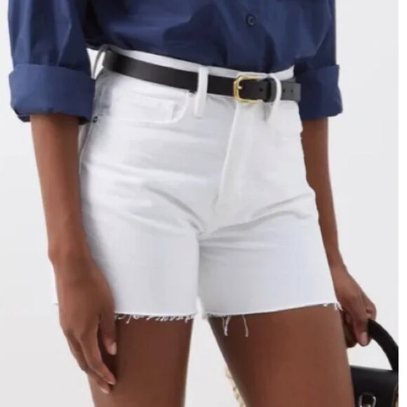 $208 FRAME Sz 25 High Rise Waist Vintage Shorts White Frayed Raw Distressed Hem
